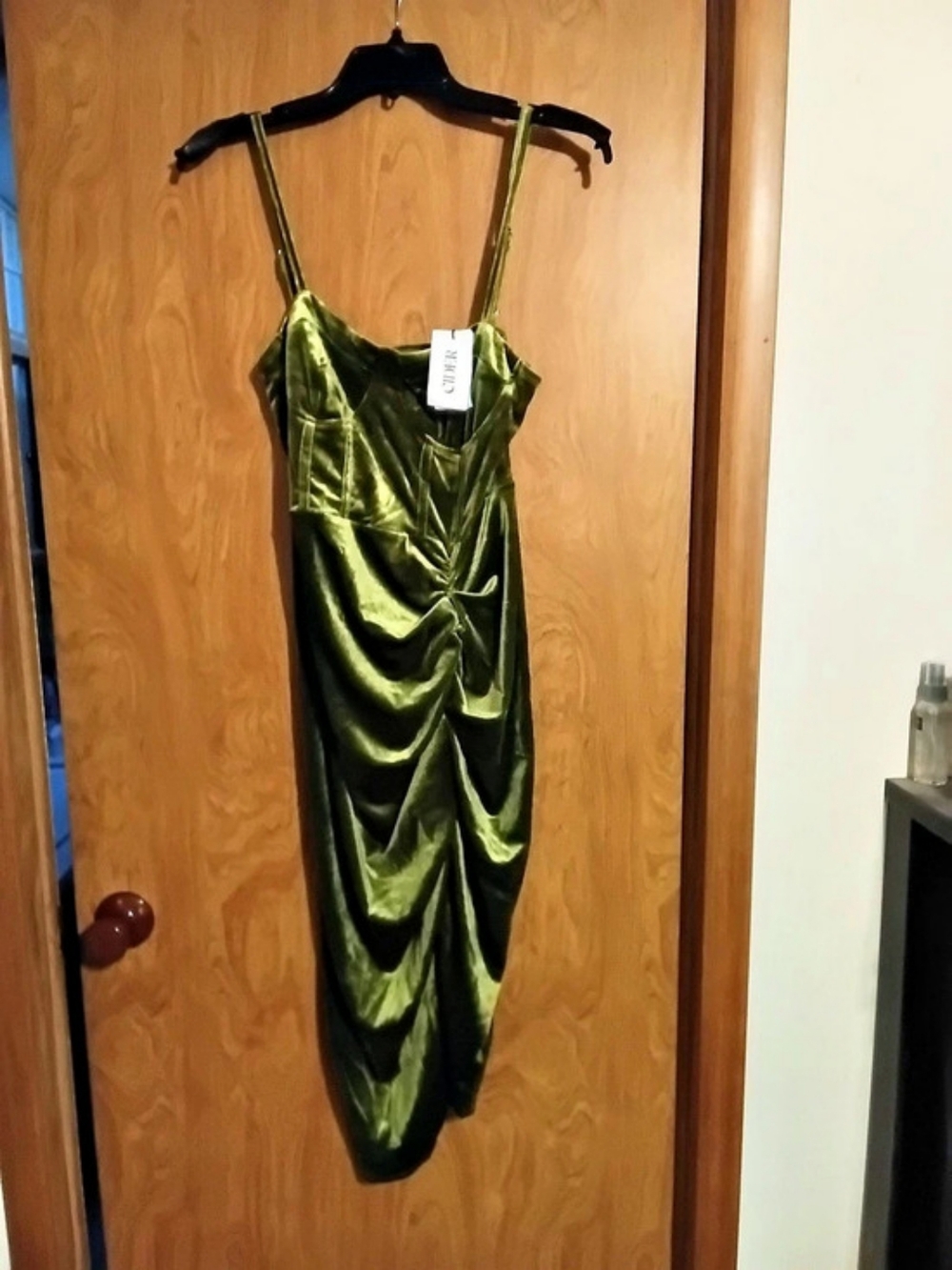 Cider Solid Velvet Corset Ruched Midi Dress Green Midi Dress
